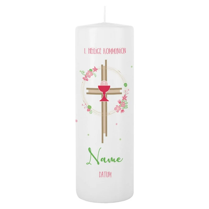 Personalisierte Kommunionskerze Kreuz & Kelch