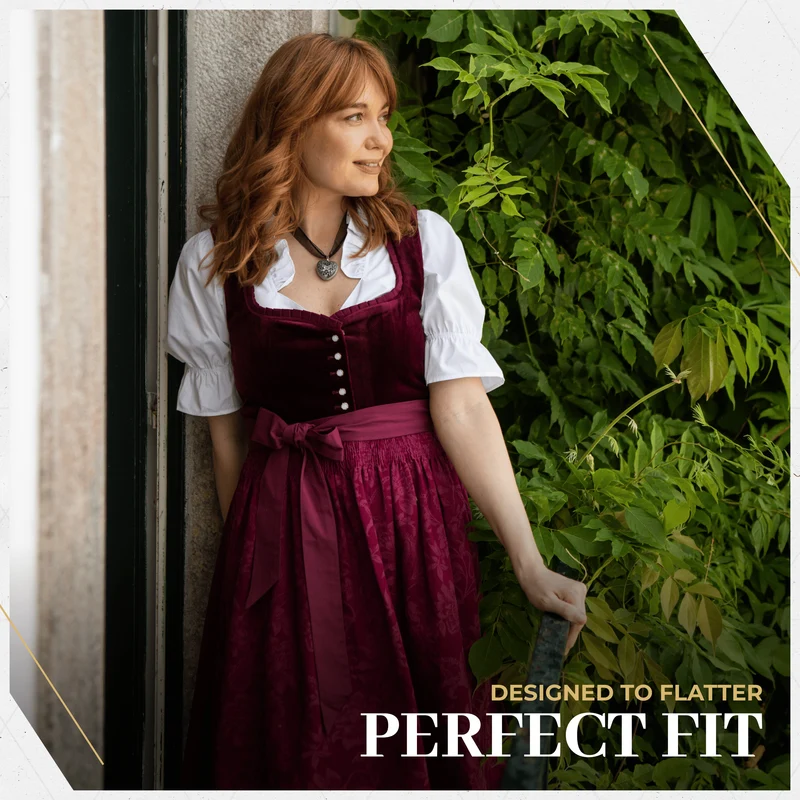 German Dirndl Dress Burgundy Velvet