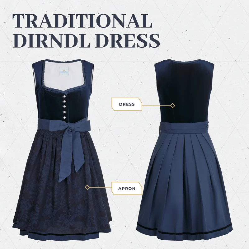 German Dirndl Dress Dark Blue Velvet