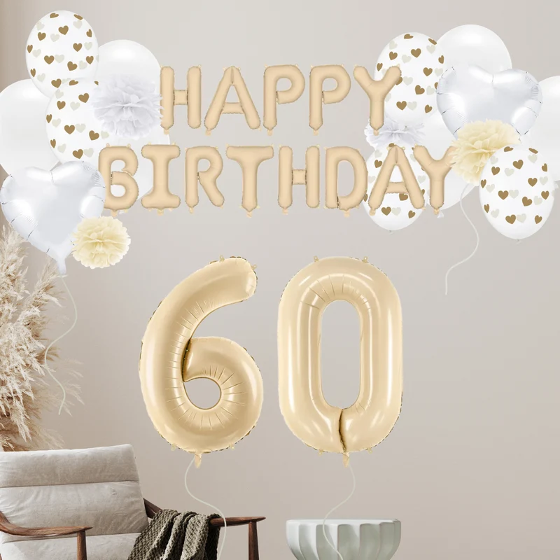 60. Geburtstag Deko beige (37-teilig)