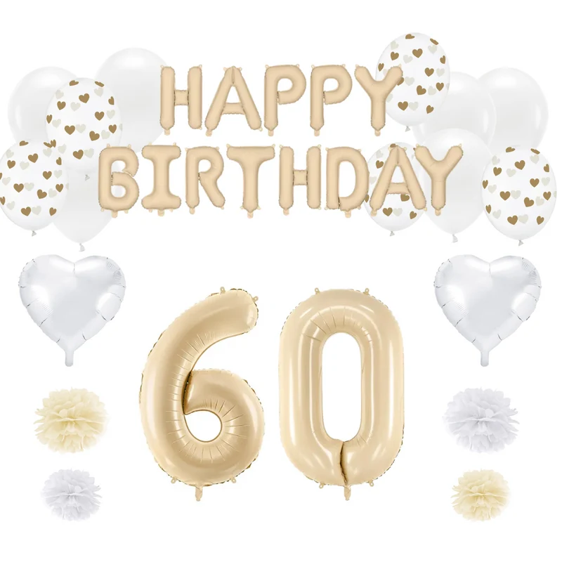 60. Geburtstag Deko beige (37-teilig)