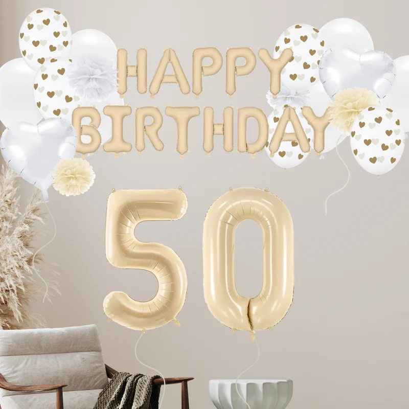 50. Geburtstag Deko beige (37-teilig)