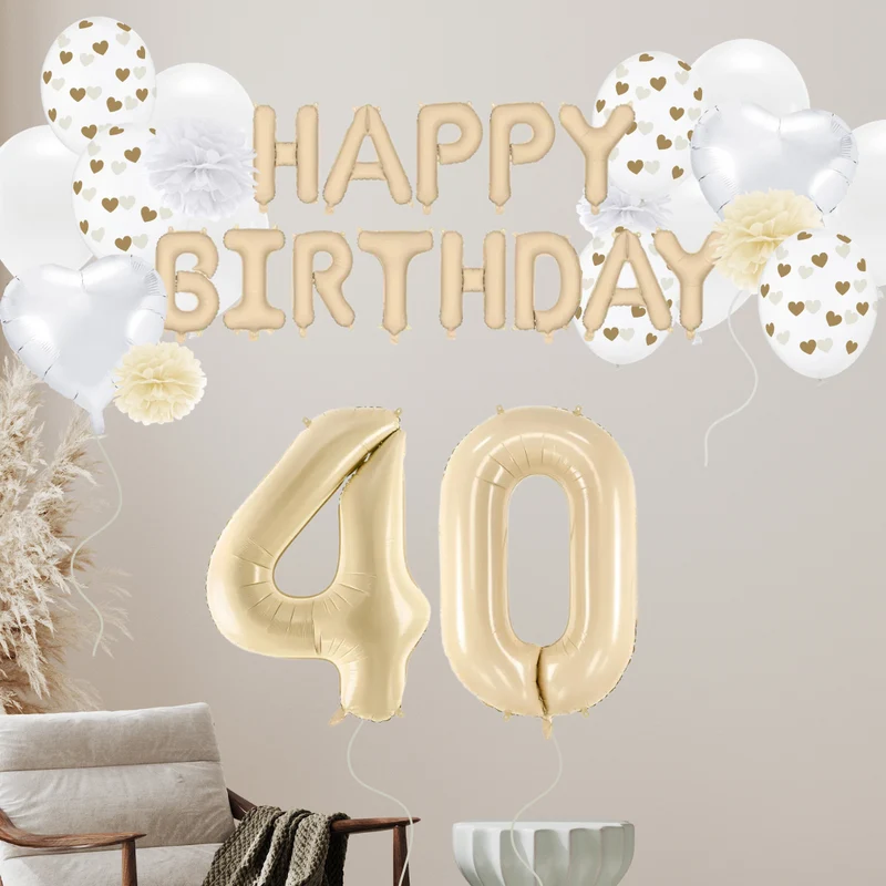 40. Geburtstag Deko beige (37-teilig)