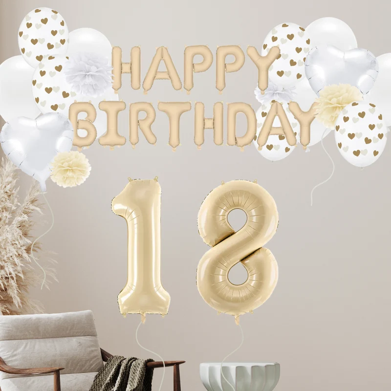 18. Geburtstag Deko beige (37-teilig)