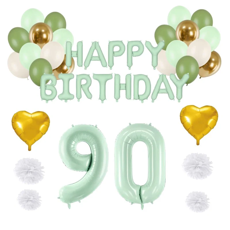 90. Geburtstag Deko grün/gold (31-teilig)