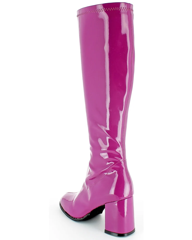 Gogo Damen Retro Lackstiefel mit schmalem Schaft | Lila