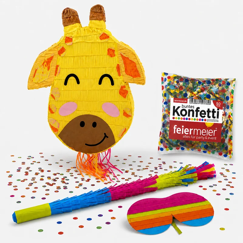 Pinata-Set | 4-tlg. mit Augenmaske, Schlagstock und Konfetti