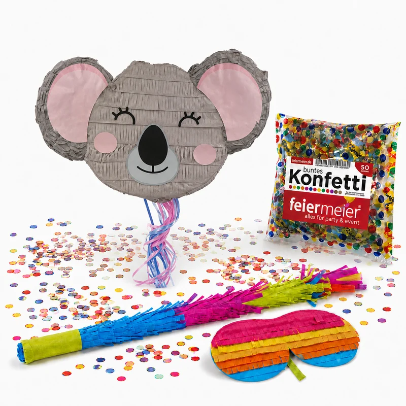 Pinata-Set | 4-tlg. mit Augenmaske, Schlagstock und Konfetti