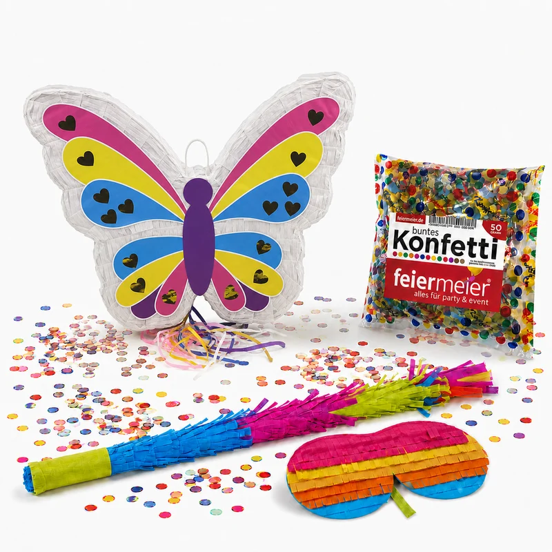 Pinata-Set | 4-tlg. mit Augenmaske, Schlagstock und Konfetti