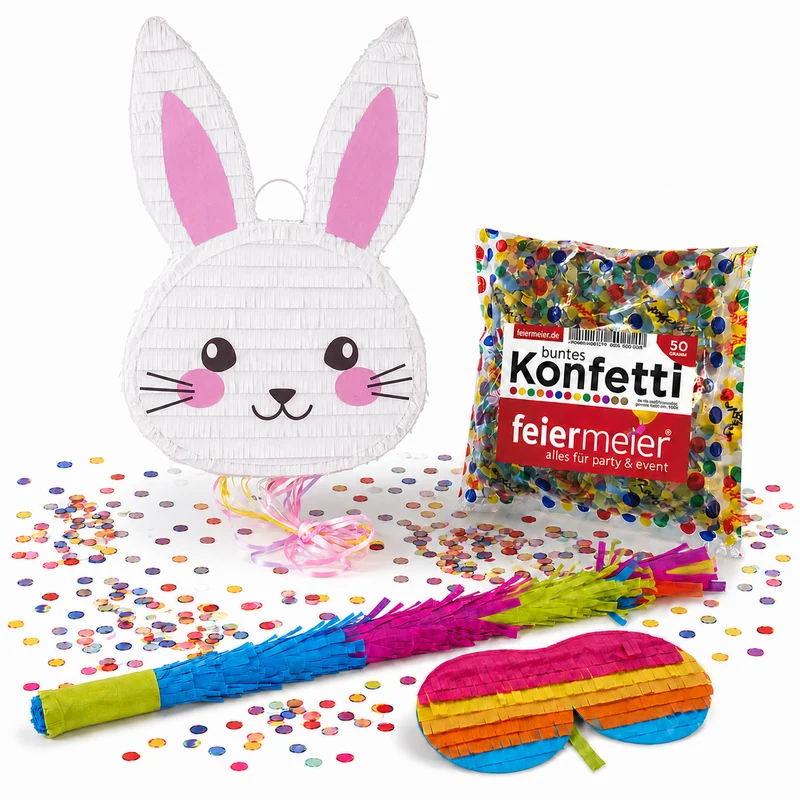Pinata-Set | 4-tlg. mit Augenmaske, Schlagstock und Konfetti