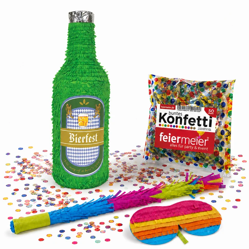 Pinata-Set | 4-tlg. mit Augenmaske, Schlagstock und Konfetti