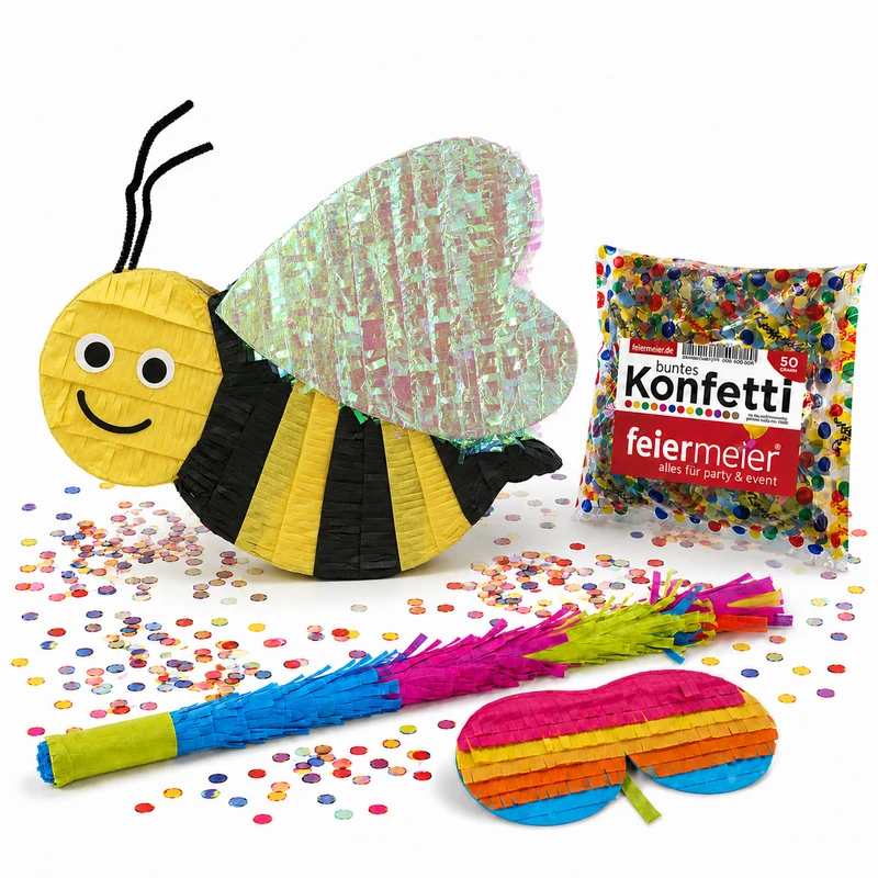 Pinata-Set | 4-tlg. mit Augenmaske, Schlagstock und Konfetti