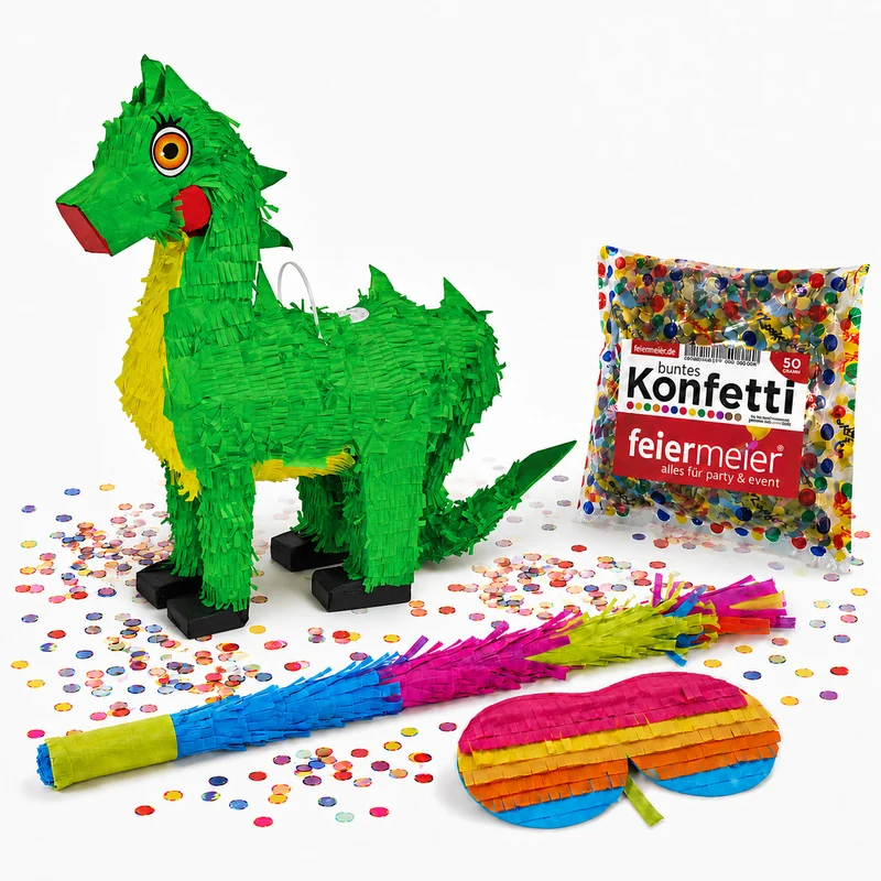 Pinata-Set | 4-tlg. mit Augenmaske, Schlagstock und Konfetti