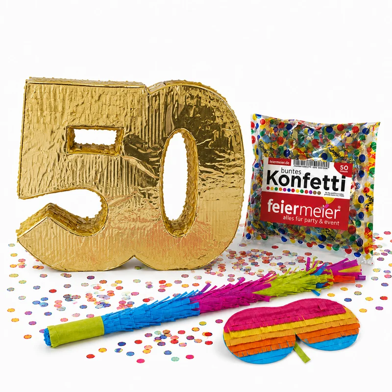 Pinata-Set | 4-tlg. mit Augenmaske, Schlagstock und Konfetti