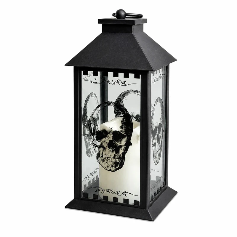 Große Totenkopf Laterne mit LED Kerze - 29 cm | Schwarz