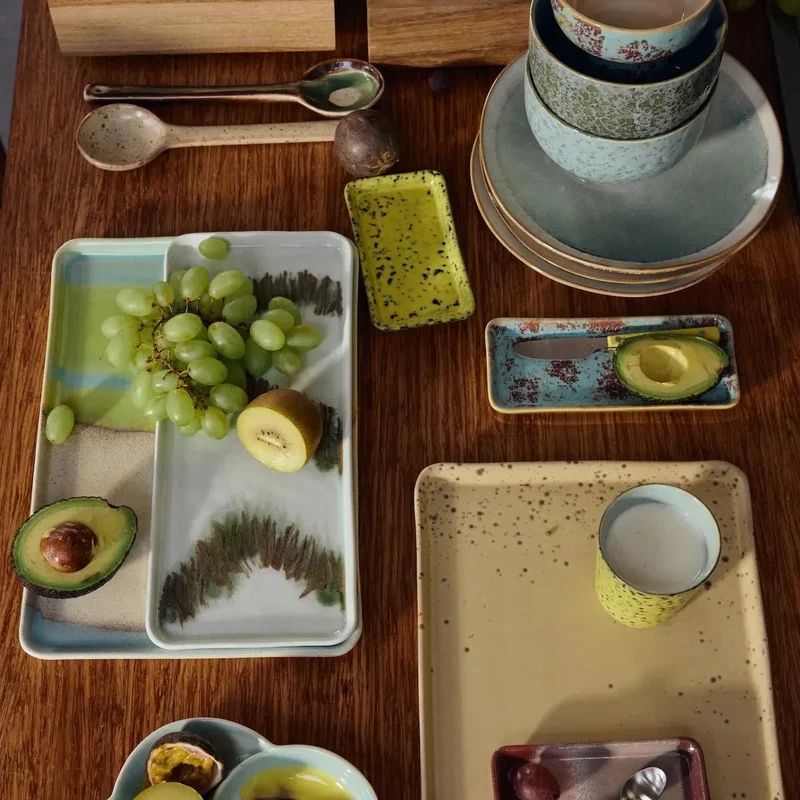 HKliving 70s Ceramics Großes Tablett Glint – Stoneware Einzelstück