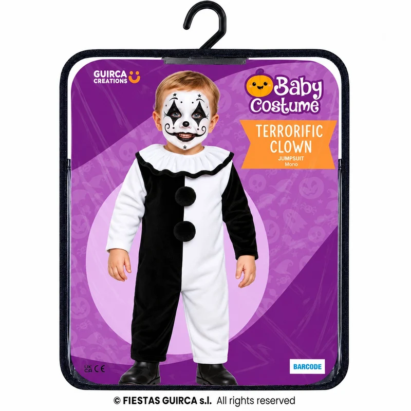 Halloween Babykostüm "Terror Clown" für Kinder | Schwarz Weiß