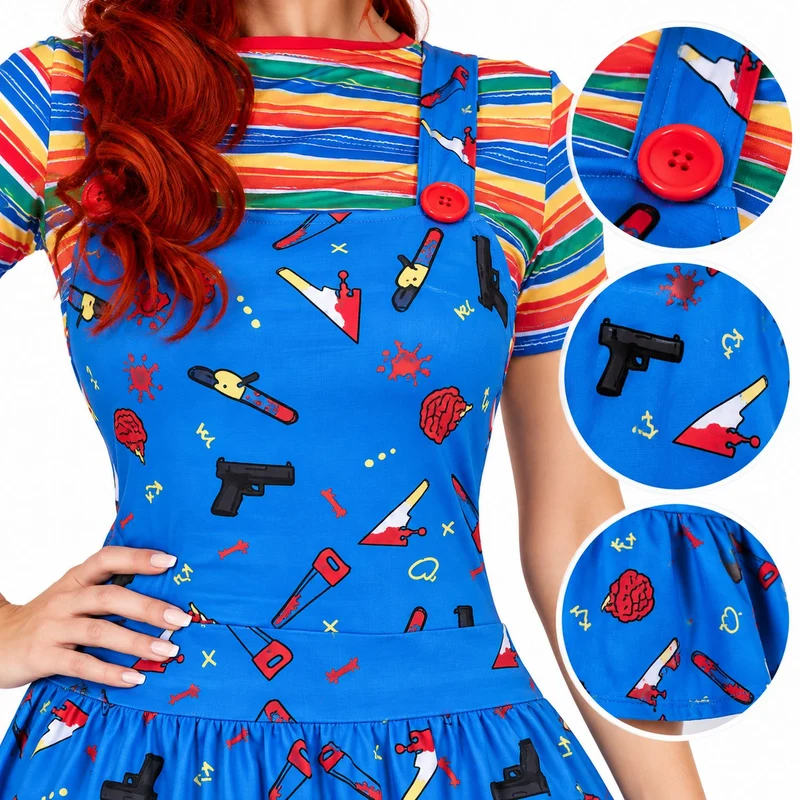 Halloween Damen Kostüm "Killer Puppe" | Kleid und Shirt
