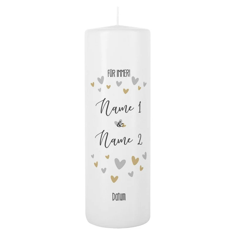 Personalisierte Hochzeitskerze mit Herzen