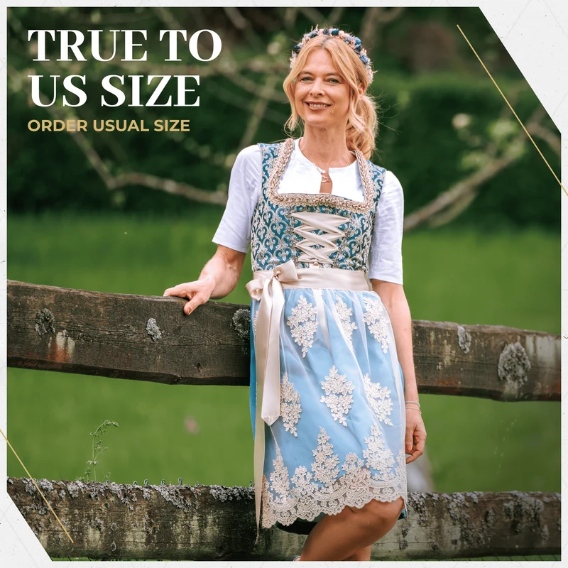 German Dirndl Dress Blue Gold
