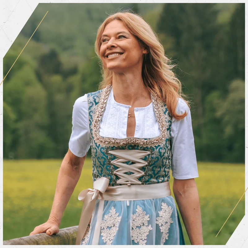 German Dirndl Dress Blue Gold