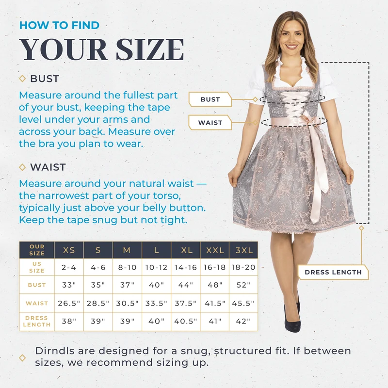 German Dirndl Dress Silver Rose