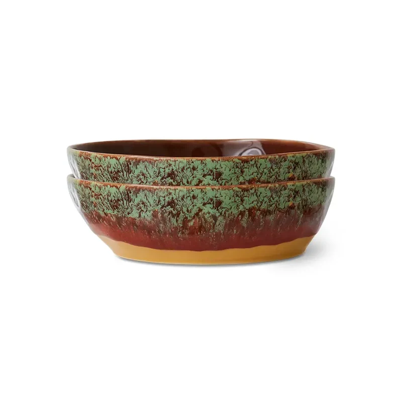 HKliving Pastateller tief – 2er Set Pasta Bowl aus Keramik, 4 Dekore