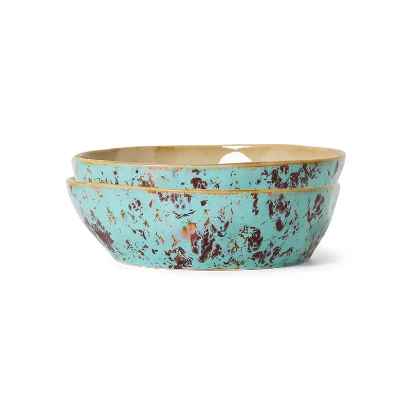 HKliving Pastateller tief – 2er Set Pasta Bowl aus Keramik, 4 Dekore