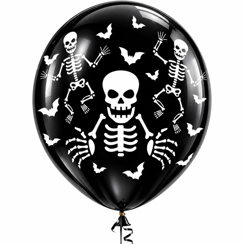 10 Stk. Latexballon Ø30cm "Skelette und Fledermäuse" | Schwarz