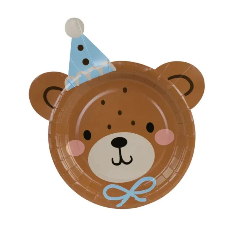Babyparty Pappteller Bär mit Hut (6 Stück)