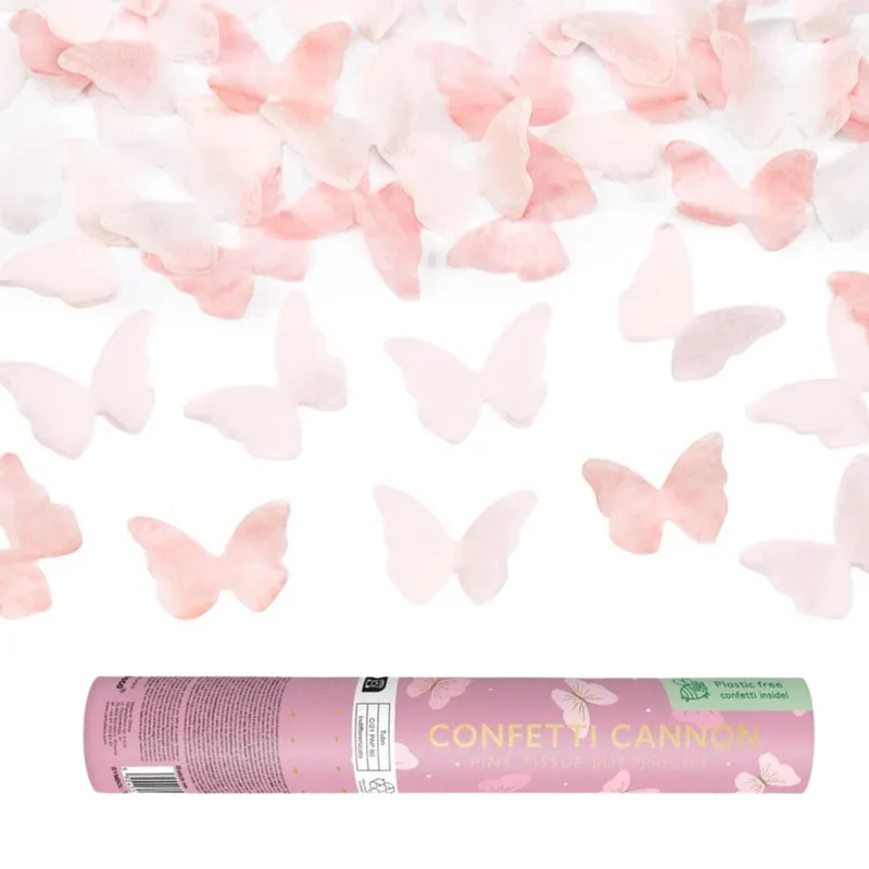 Mini Konfetti Kanone Schmetterling rosa (20 cm)