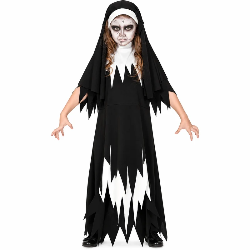 Halloween Kinderkostüm "Horror Nonne" | Kleid und Haube