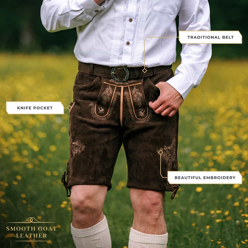 Goat Lederhosen Men Short Light Brown