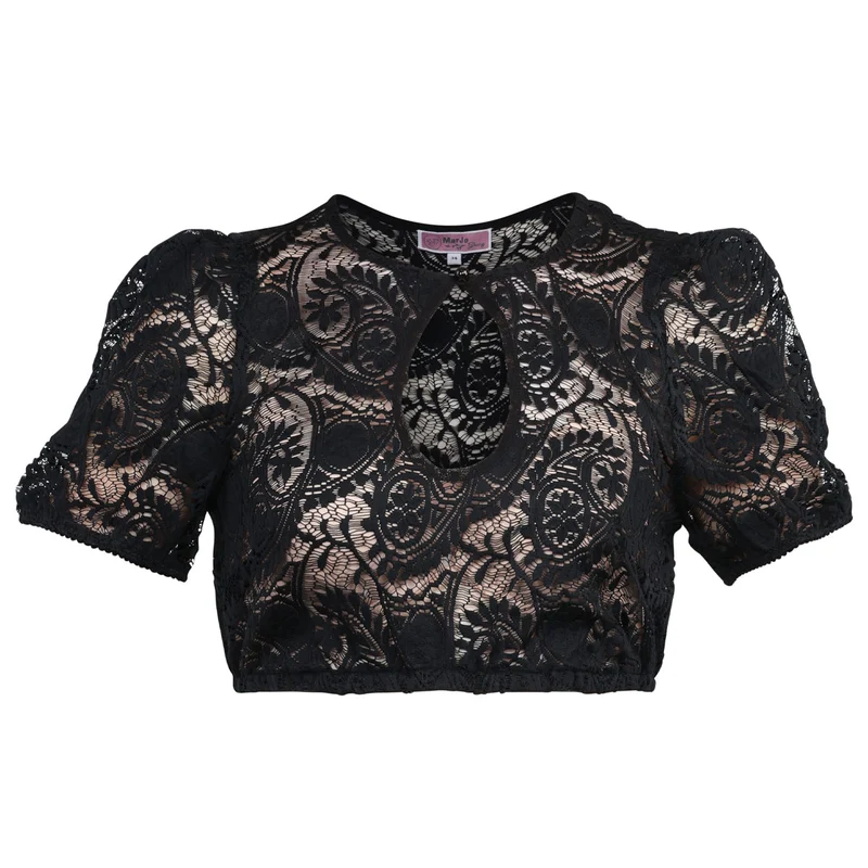 MarJo Dirndlbluse Bichlbach Schwarz Kurzarm Puffarm