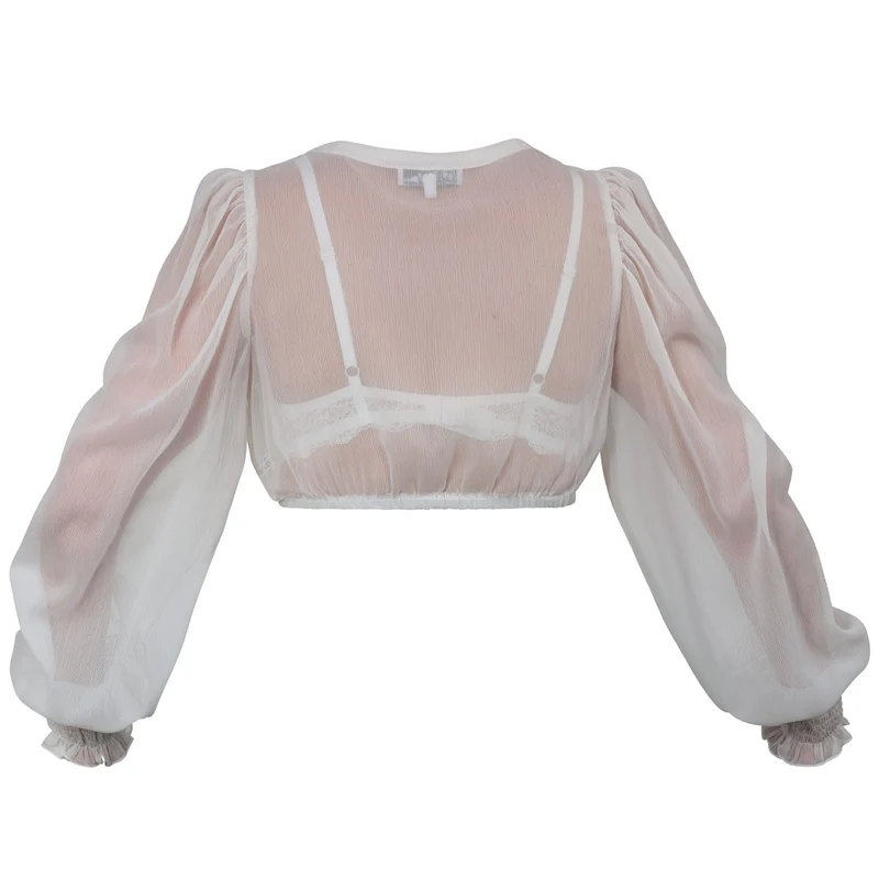 MarJo Dirndlbluse Moosbrunn Off White Langarm Puffarm