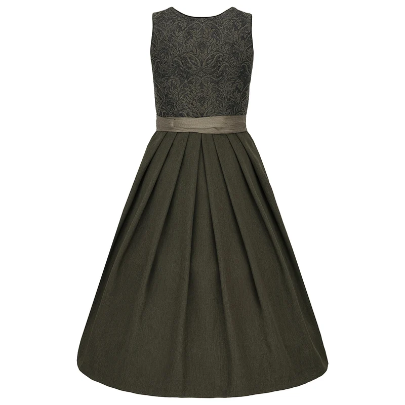 Wenger Dirndl Ella Oliv mit Ornamentmieder 70cm