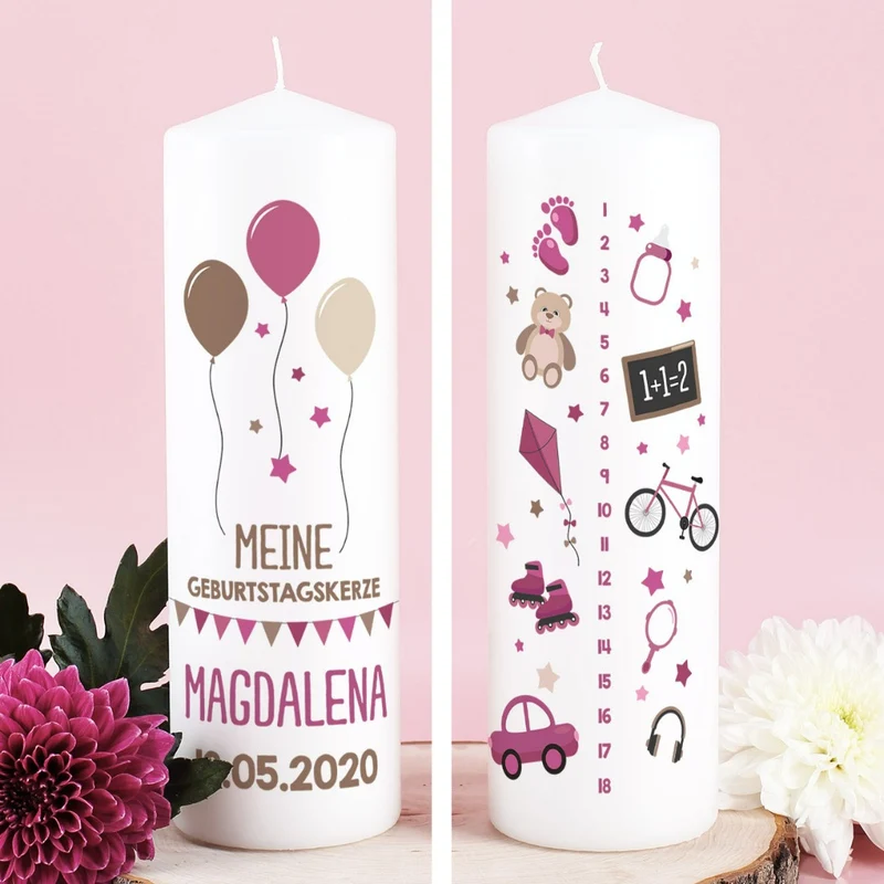 Personalisierte Geburtstagskerze rosa