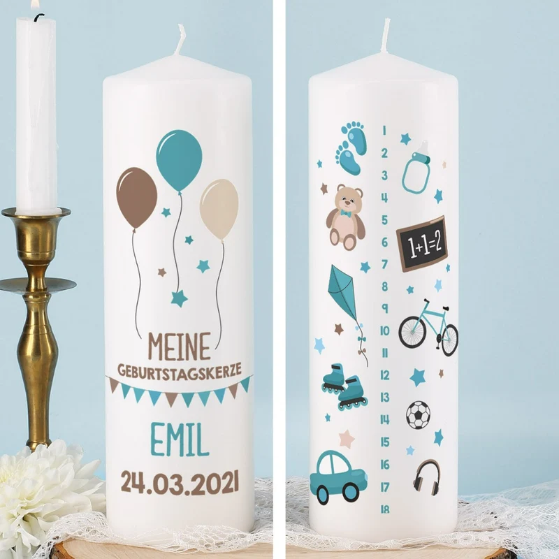 Personalisierte Geburtstagskerze blau