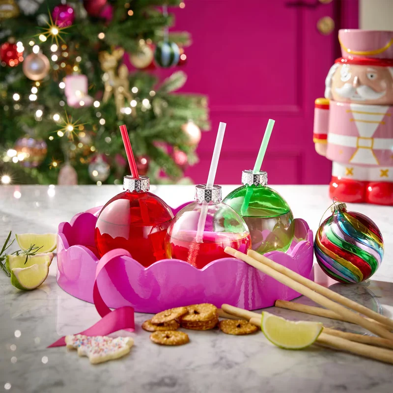 SANTA'S BUBBLE Glaskugel mit Trinkhalm 6er-Set