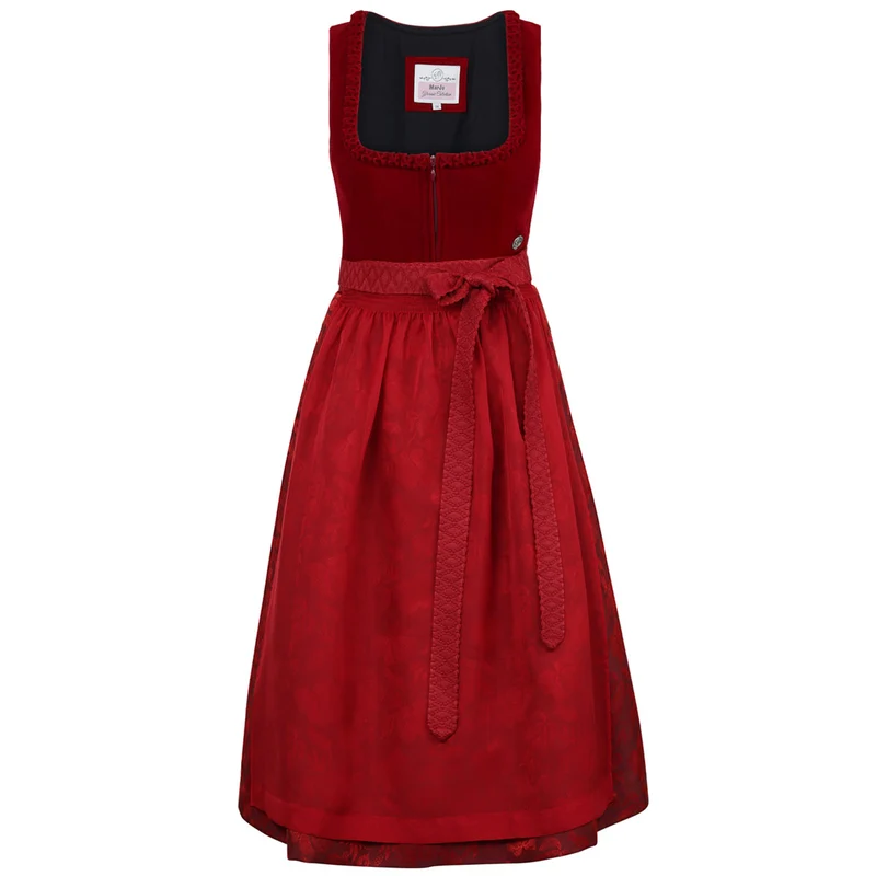 MarJo Dirndl Rabenstein Feuerrot Froschgoscherl Samt 65cm