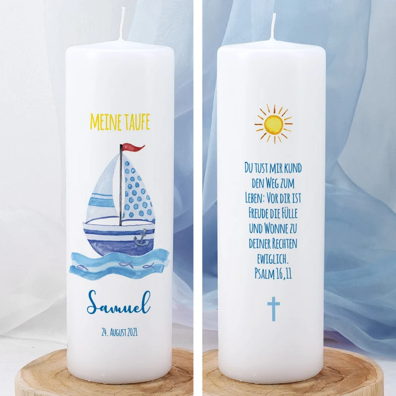 Personalisierte Taufkerze Segelboot