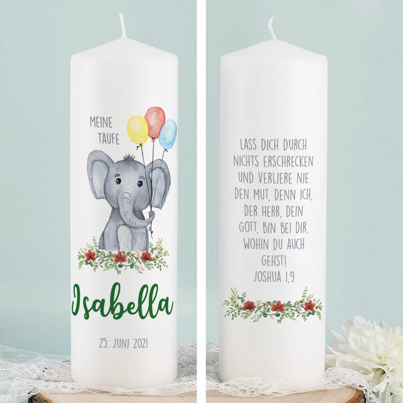 Personalisierte Taufkerze Elefant