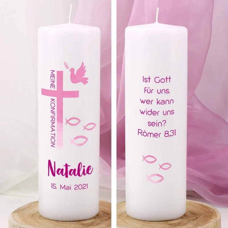 Personalisierte Konfirmationskerze rosa
