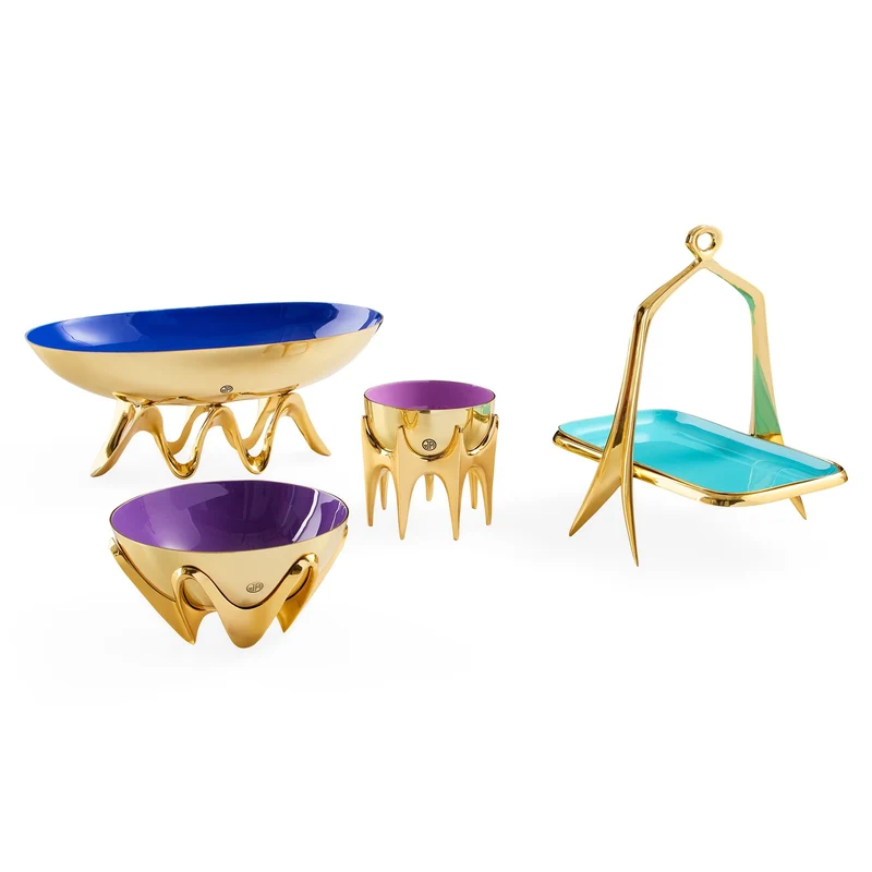 Messing Bowl OSCAR LONG gold/blau