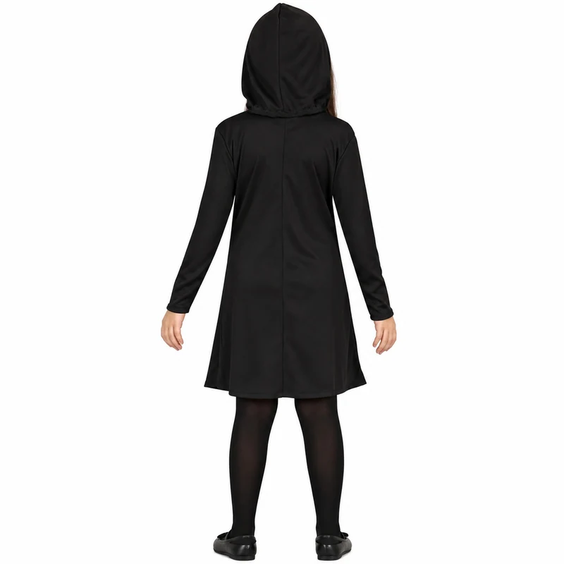 Halloween Kinderkostüm "Skelett Kleid mit Kapuze" | Schwarz