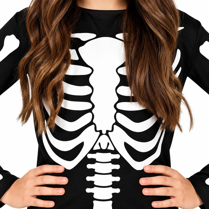 Halloween Kinderkostüm "Skelett Kleid mit Kapuze" | Schwarz