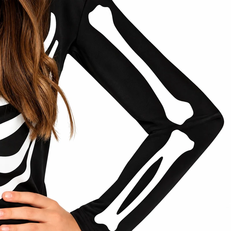 Halloween Kinderkostüm "Skelett Kleid mit Kapuze" | Schwarz