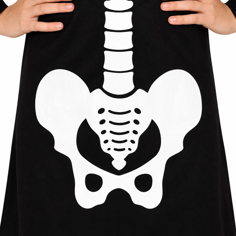 Halloween Kinderkostüm "Skelett Kleid mit Kapuze" | Schwarz