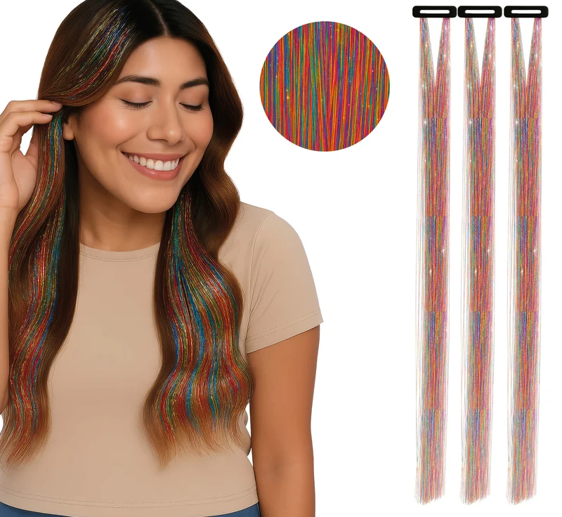 Glitzer Haar Strähnen | 3 Stück