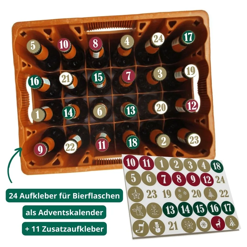 Adventskalender Bierkasten (35 Aufkleber für Kronkorken)